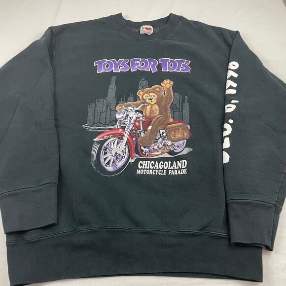 VTG 90s Motorcycle Toys for Tots Chicago Biker Sweatshirt size L Black - Picture 5 of 8